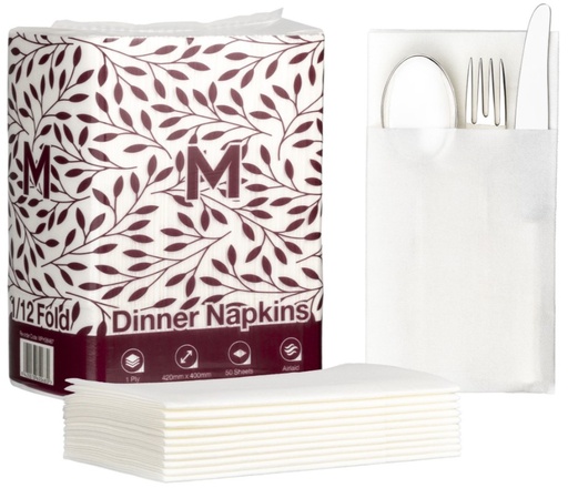 Airlaid Dinner Napkins Pocket Fold - White, 420mm x 400mm, 1 Ply, FSC Mix® 50 Napkins