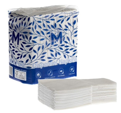Compact Dispenser Napkins Tall E Fold - White, 240mm x 240mm, 1 Ply, FSC Mix® 250/Pack