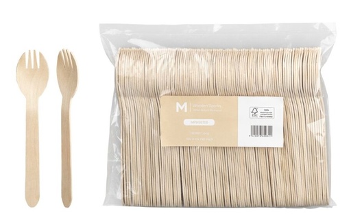 Wooden Spork - Natural, 160mm Long, FSC 100%® 100/Pack
