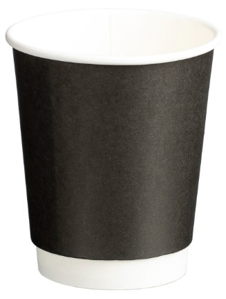 Double Wall PE Paper Cups - Black, 8oz, 280ml 25 Cups *80mm Diameter