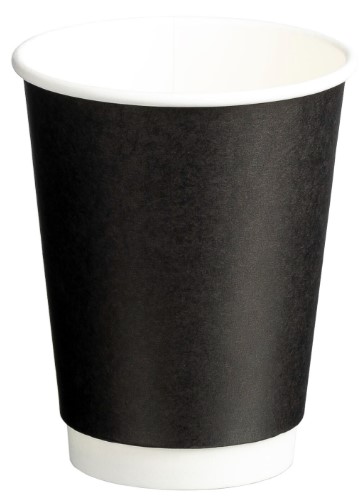Double Wall PE Paper Cups - Black, 12oz, 390ml 25 Cups *90mm Diameter