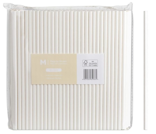 Paper Regular Straight Straws - White, 6mm x 200mm, 300gsm, FSC Mix® 250 Straws/Pack