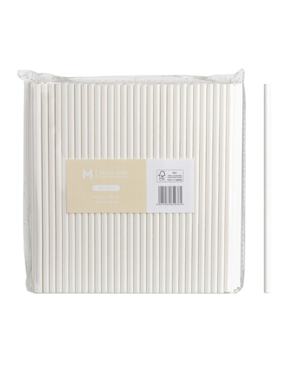 Paper Regular Flexible Straws - White, 6mm x 200mm, 300gsm, FSC Mix® 250 Straws/Pack