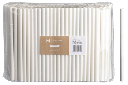Paper Jumbo Straight Straws - White, 10mm x 200mm, 300gsm, FSC Mix® 250 Straws/Pack