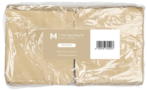 [MPH24010] Paper Bag #3 - Brown, 185mm x 210mm, 40gsm 1000 Bags/Pack