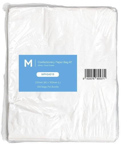 [MPH24215] Confectionery Paper Bag #7 - White, 235mm x 300mm, 40gsm 500 Bags/Pack