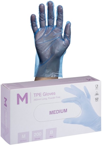 TPE Embossed Gloves Powder Free - Blue, M, 240mm Cuff, 2.0g 200 Gloves/Pack