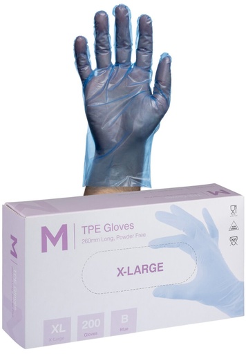 TPE Embossed Gloves Powder Free - Blue, XL, 240mm Cuff, 2.0g 200 Gloves/Pack
