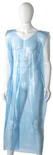 Polyethylene Sleeveless Aprons - Blue, 800mm x 1400mm x 30mu 50 Aprons
