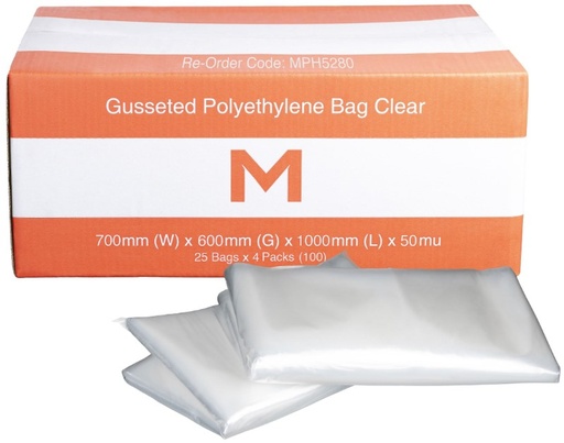 FP Gusseted Polyethylene Bag - Clear, 700mm x 600mm x 1000mm x 50mu 25 Bags/Pack 