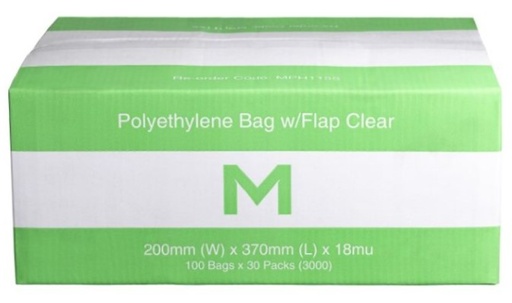 FP Polyethylene Bag w/Flap - Clear, 200mm x 370mm x 18mu