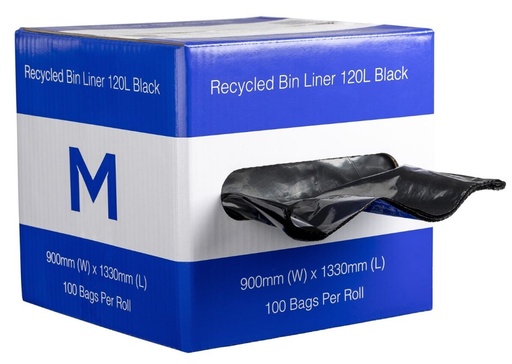 [MPH2616] DB Recycled Bin Liner 120L - Black, 900mm x 1330mm x 35mu 100 Bags/Dispenser  *Dispenser Box
